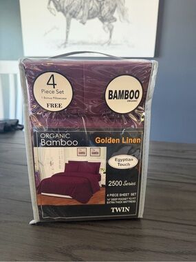 Bamboo Organic Golden Linen Twin Sheet Set - Plum 2500 thread count